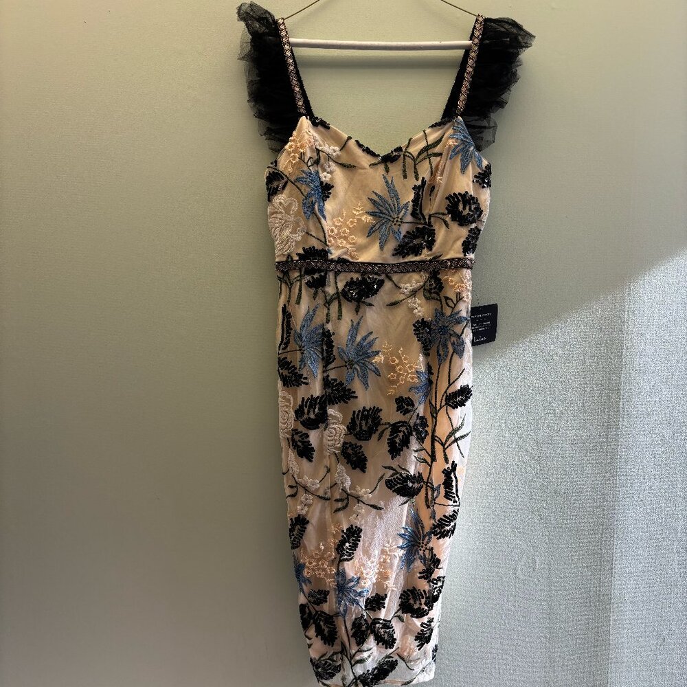 LULUS PINK BEADED FLORAL MIDI DRESS, NWT